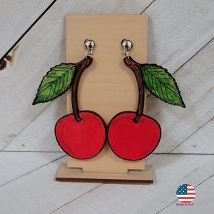 Large Red Cherry Earrings